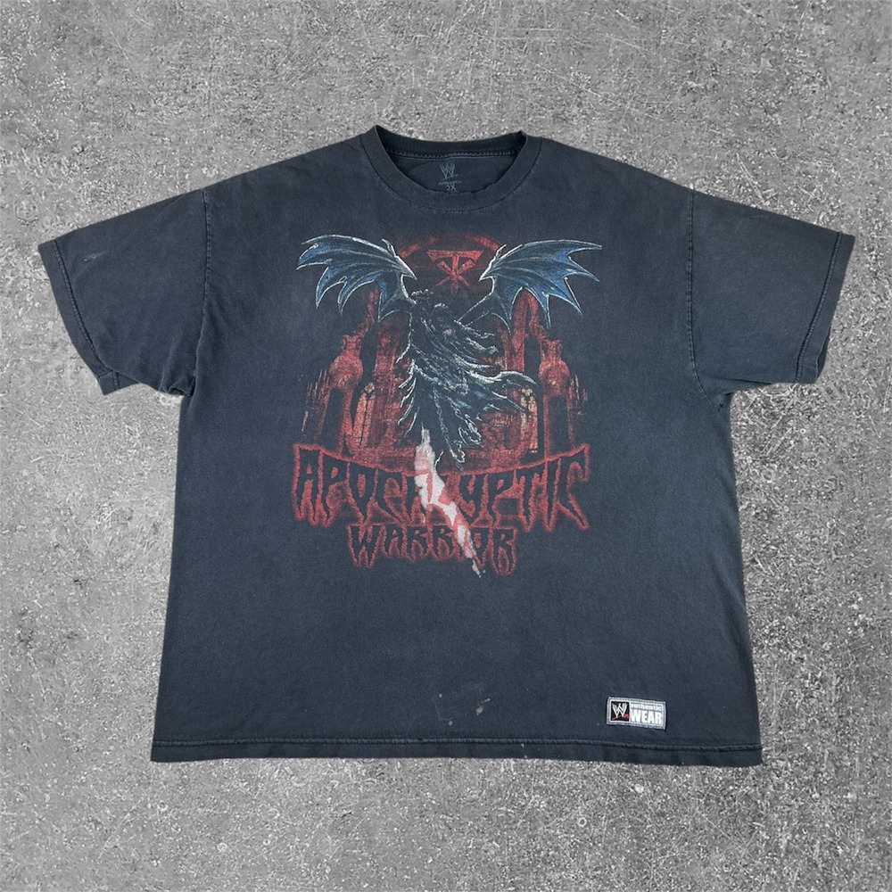 WWE Undertaker T Shirt Mens 2XL Faded Black Apocalyptic Warrior Wrestling Tee